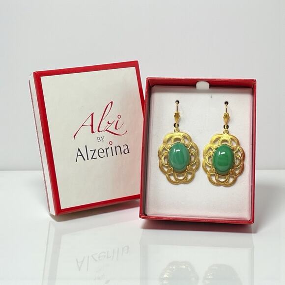 Alzi by Alzerina Magnolia Earrings Trio Jet Hematite Topaz Jade 24kt Gold - Picture 2 of 6